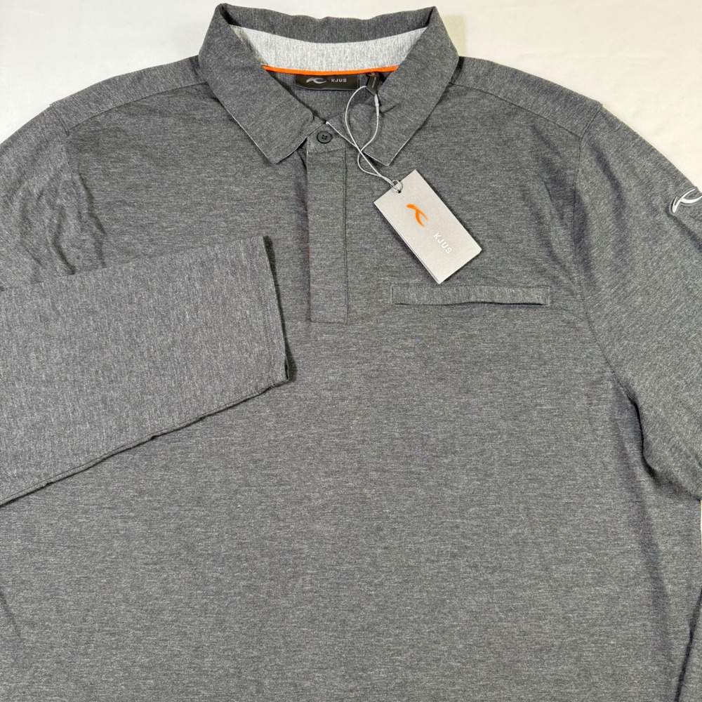 KJUS Inverness Polo Shirt Mens 3XL (58) Grey Long Sleeve Cashmere Blend Golf NEW